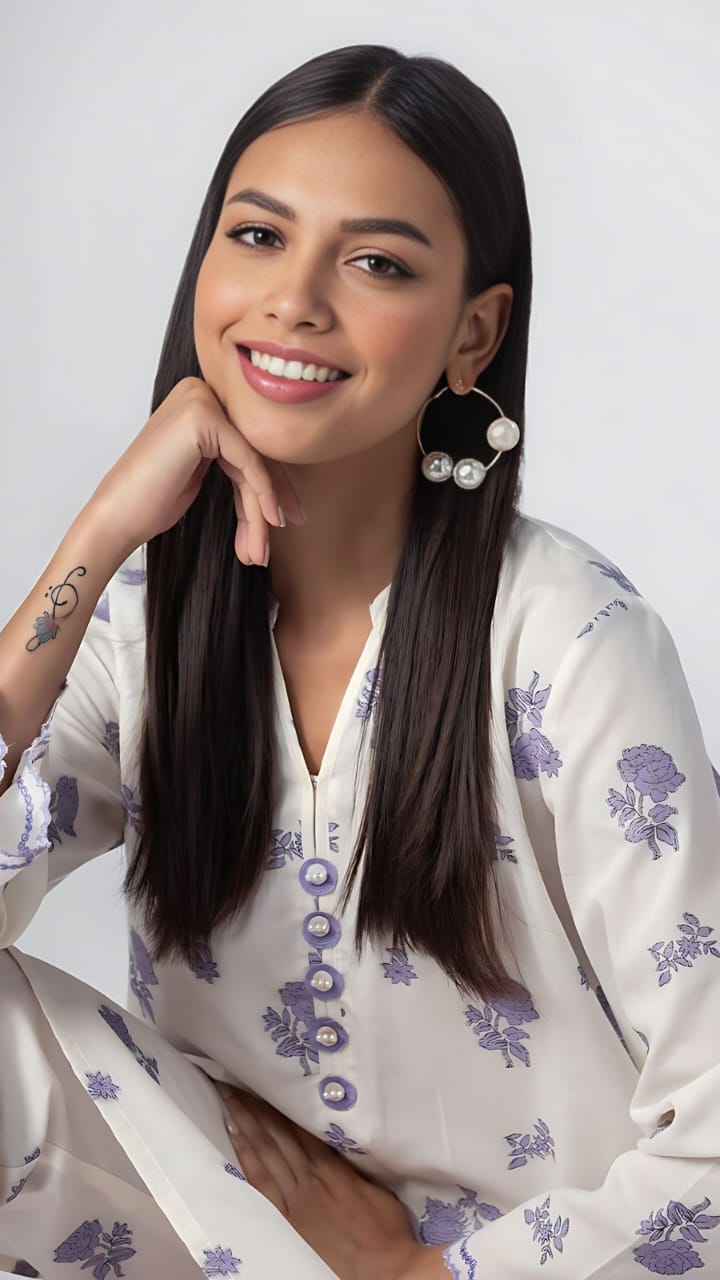 white PRINTED - 2PC Co-Ord Set (STITCHED)