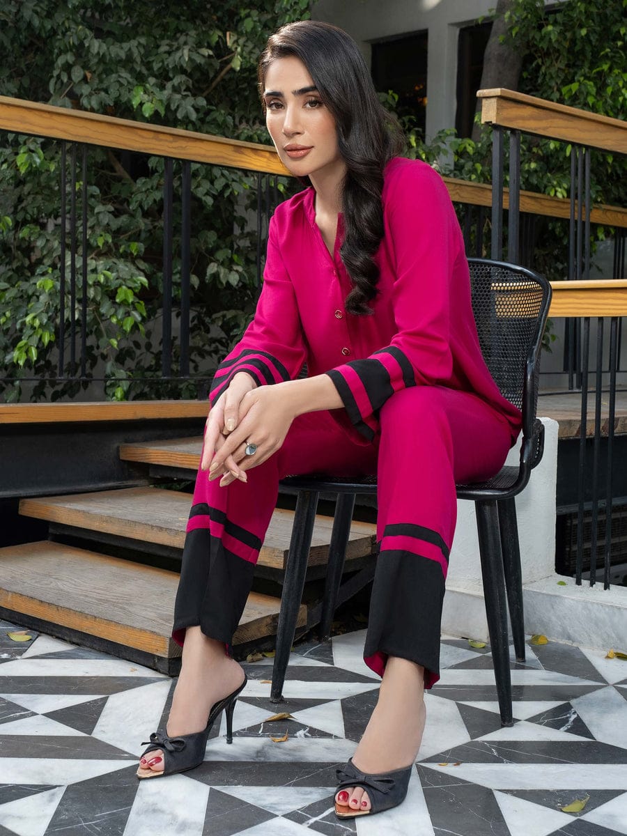 Dyed Color Block Viscose Cotton Co-Ord Set